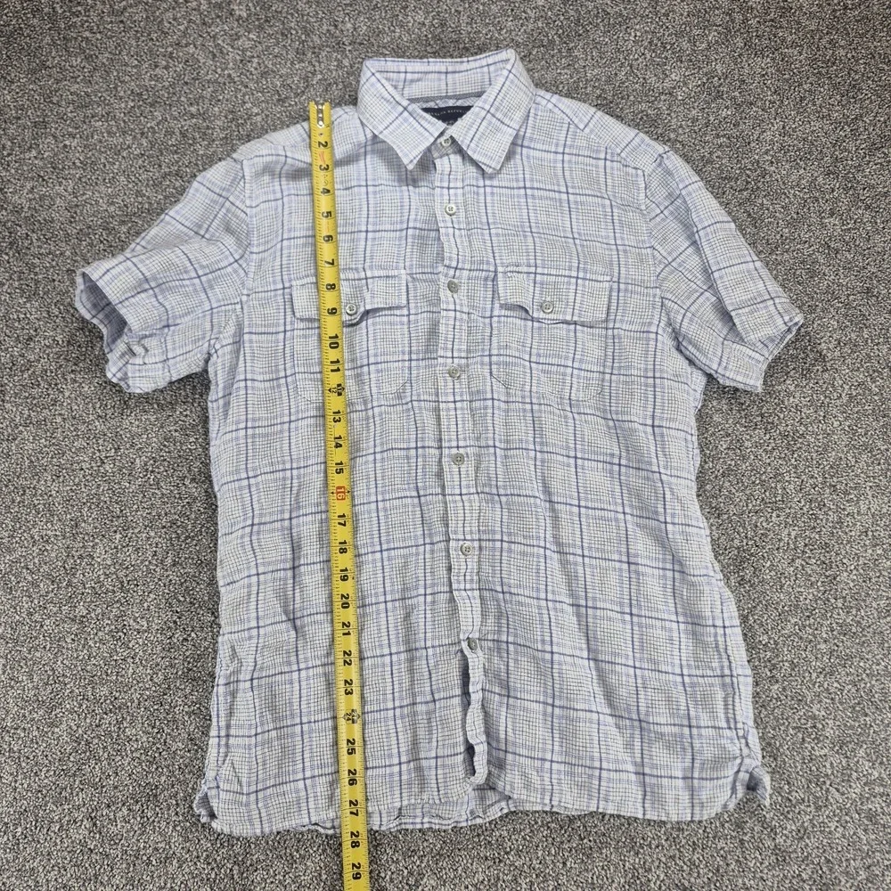 Banana Republic‎ Linen Button Up Shirt Men's Medium Blue Plaid Short Sleeve